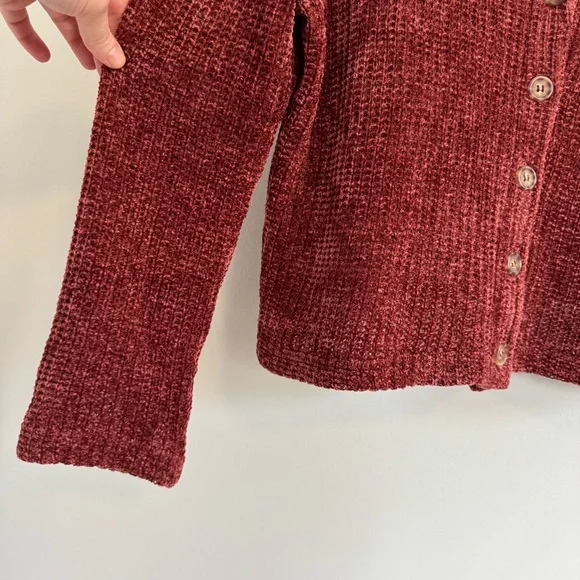 Gypsies & Moondust Burgundy Chenille Knit Button Cardigan Sweater Top - Picture 7 of 7